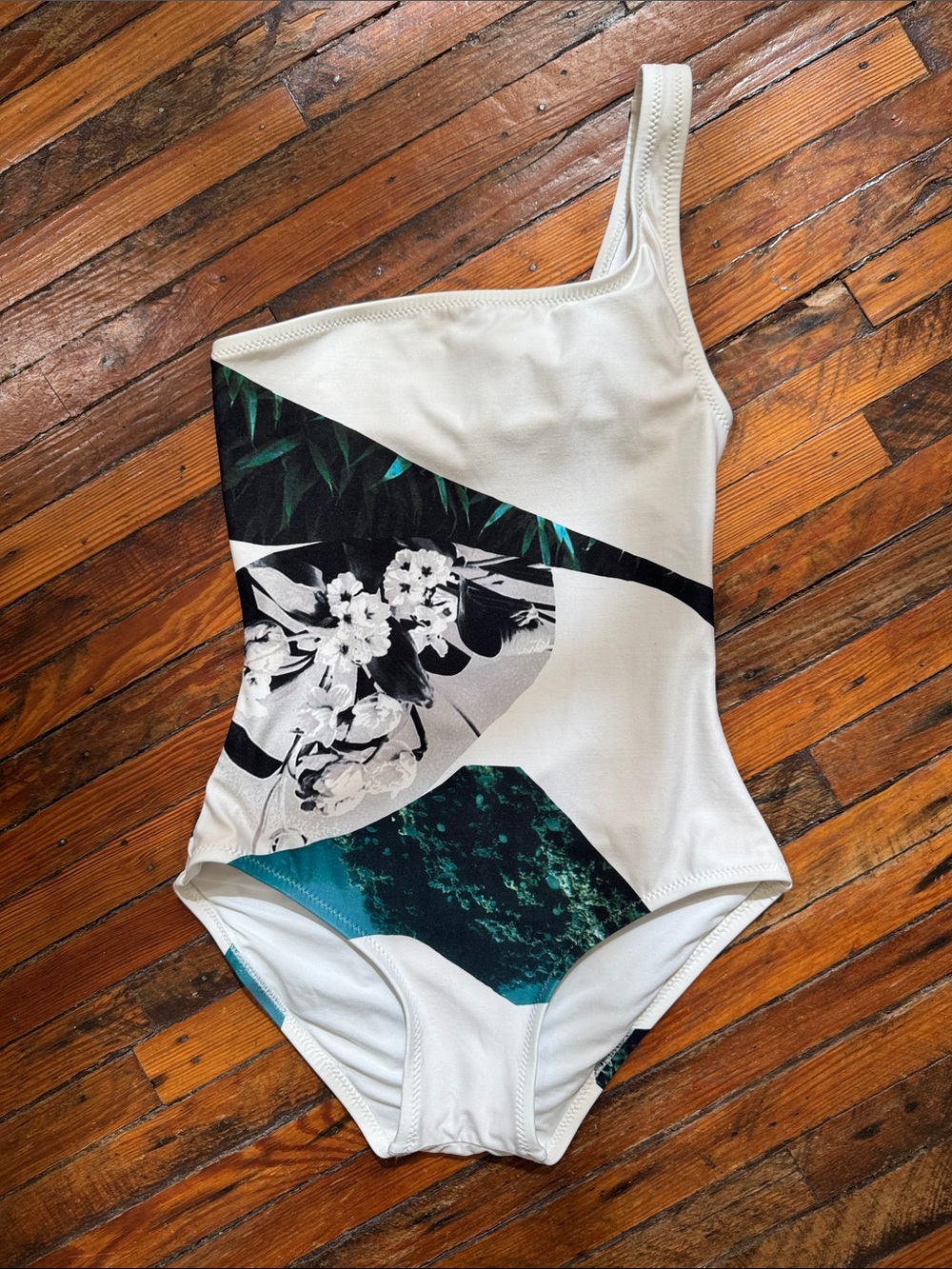 Proenza Schouler Graphic One-Piece One-Shoulder Swimsuit